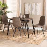 Baxton Studio DC108-Grey/Black-5PC Dining Set Filicia Modern Transitional Grey Faux Leather Effect Fabric Upholstered and Black Metal 5-Piece Dining Setd